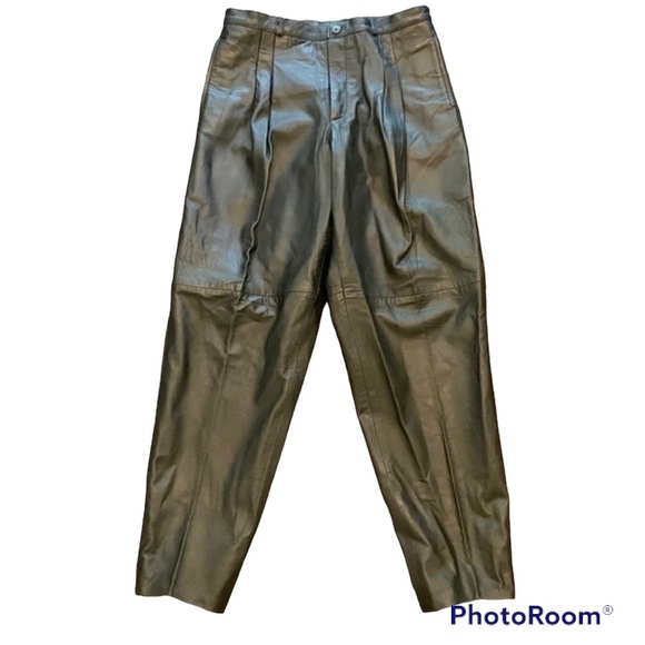 AUTHENTIC LEATHER PANTS TROUSERS HIGH RISE PLEATED BLACK - Picture 1 of 9